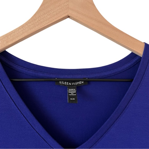 Eileen Fisher Cobalt Blue V-neck A-line Knee Length Jersey Knit Dress Size M - Picture 3 of 10